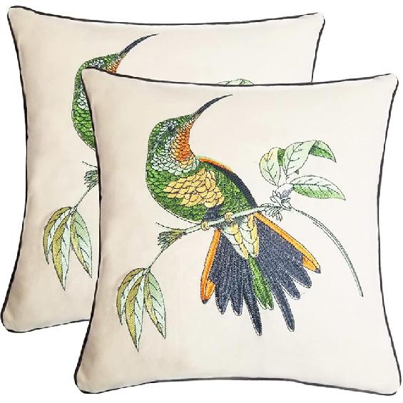 Set of 2 Embroidered Decorative Throw Pillow Covers Couch Square Pillowcases Cushion for Bedroom Sofa Farmhouse Decor 18x18 Inch (Blue Floral)