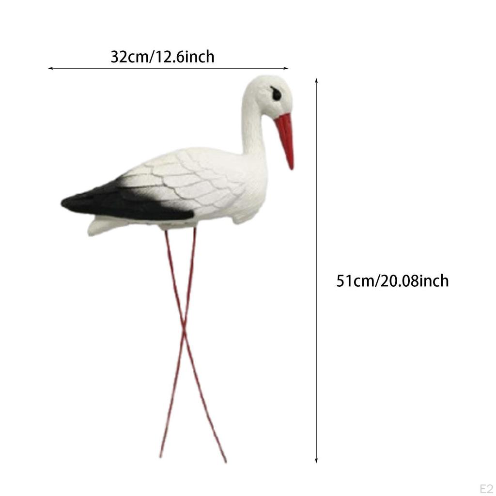 Simulated Bird Crane Miniature with Iron Wire Legs Garden Decoration 12.6x4.3x20inch Lightweight
