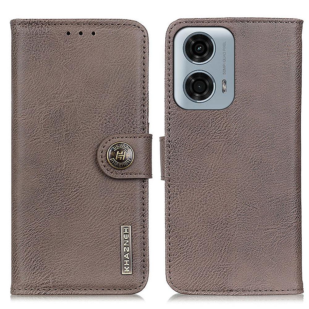 

KHAZNEH For Motorola Moto G24 Power Cowhide Texture Phone Case Leather Wallet Cover Khaki