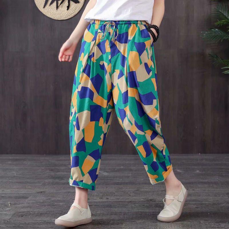 Spring and Summer Women's Harlen Pants Women Cotton and Linen Summer Print Nine-point Harlen Pants Women