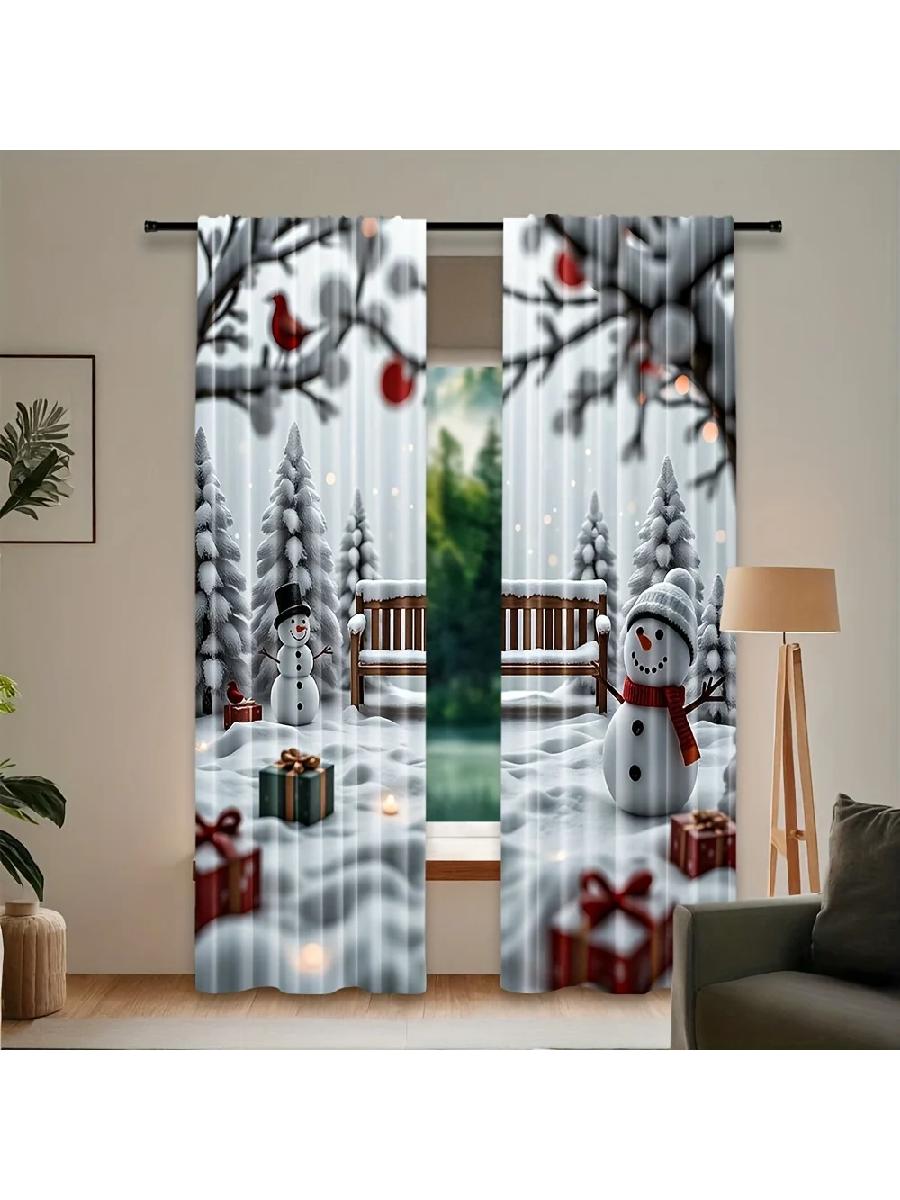 

2pcs Christmas Snowman Gift Printed Curtains, Designed for Light Filtering, Quality Material, Perfect for Christmas Holiday Home 24x59in(60x150CM)x2&Rod Pocket