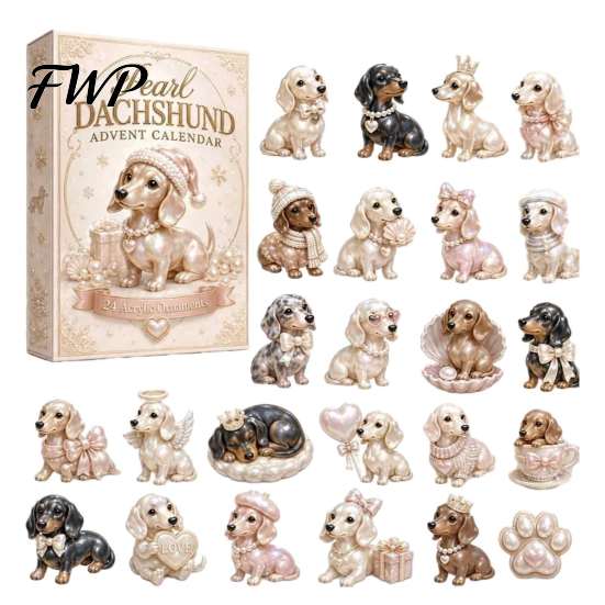 Cute Sausage Dog Figurine 2026 Dachshund Advent Calendar, 24 Days Collectible Surprises with 2D Holiday Seasonal Home Accents Festive Puppy