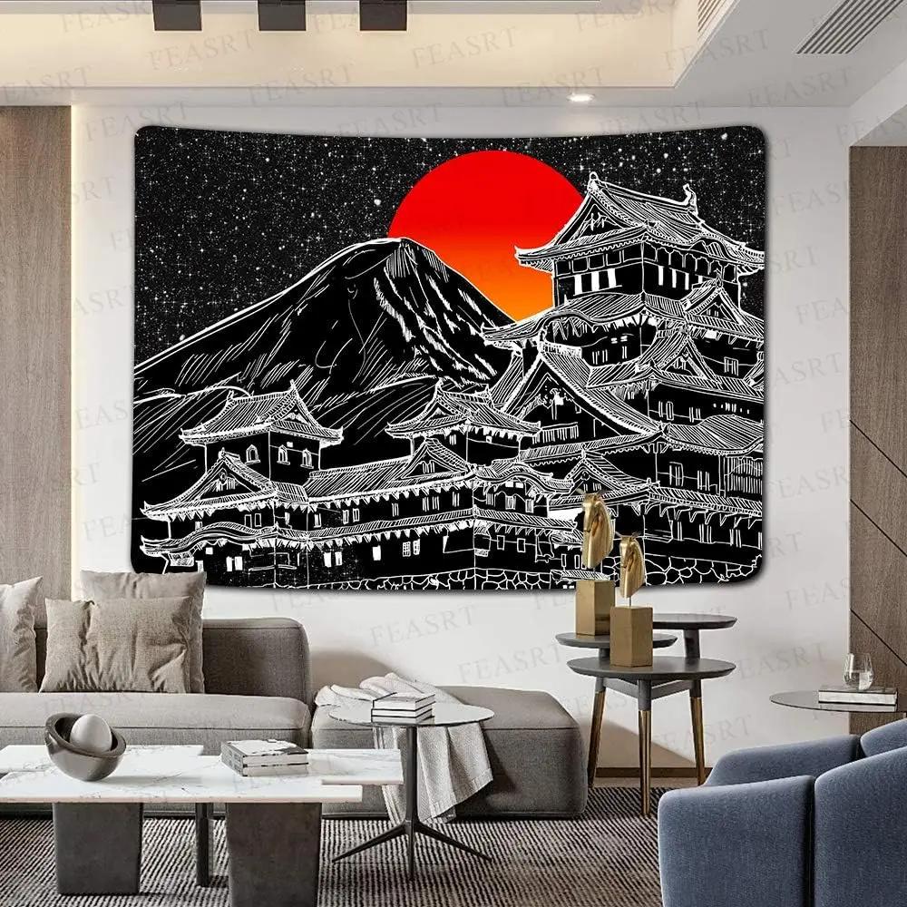 Tapestry Japanese Legend Wall Hanging Blanket Fuji Mountain Art Chinese style Print Tapestry 60x40inch Tokyo Natural