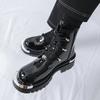 Men’s Thick Sole Platform Punk Patent Leather Boots Elevator Street Style Big Head Motorcycle Boots High Boots Plus Size