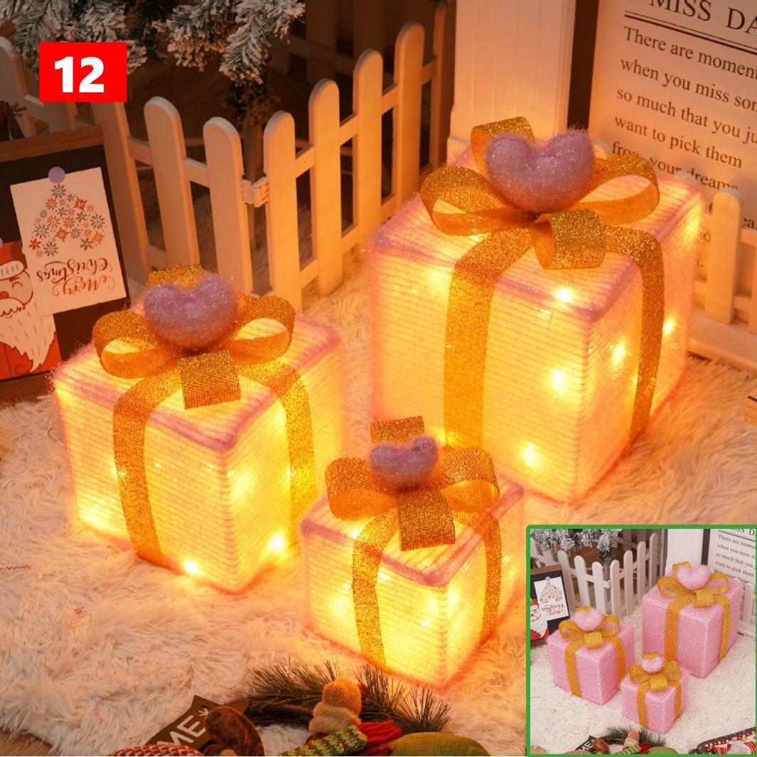 

3 шт./компл. Рождественская подарочная коробка, светящаяся рождественская елка, вечеринка, украшения своими руками, работающие от батареек, светодиодные праздничные реквизиты, осветительные приборы 8 Mode Warm White