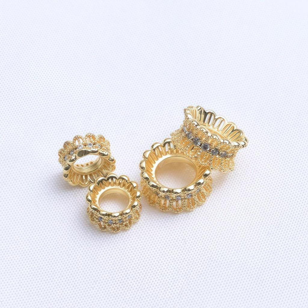 14K Gold Plated Farbecht Zirkonia Schlanke Taille Blume Abstandshalter Perle für DIY Perlenarbeiten.