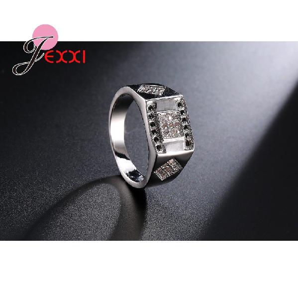 Letter H Fashion 925 Sterling Silver Color Punk Rings For Women Men White Black Cubic Zircon Crystal Bridal Finger Ring Jewelry