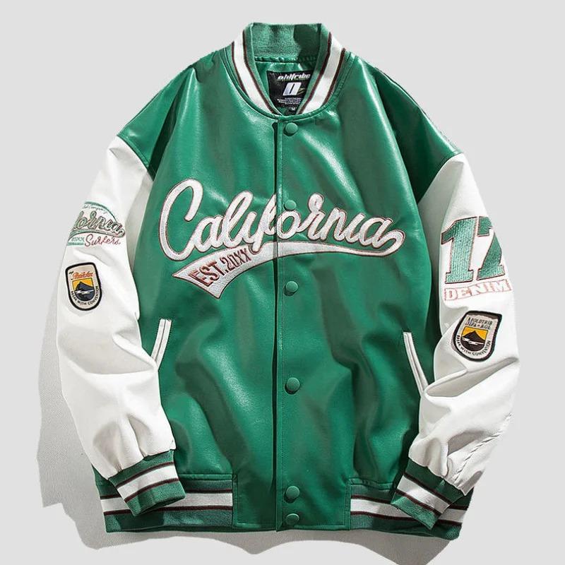 American retro letter embroidery leather jackets coats women's 2024 new street trend all-match baseball uniform couple loose top