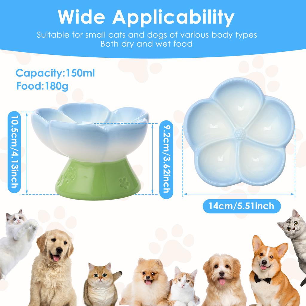 Flower Shape Pet Bowl Ceramic Raised Slow Feeder Dog Bowl 15 Degree Tilted Cat Bowl Cute 150ml Pet Water Dispenser Pet Supplies