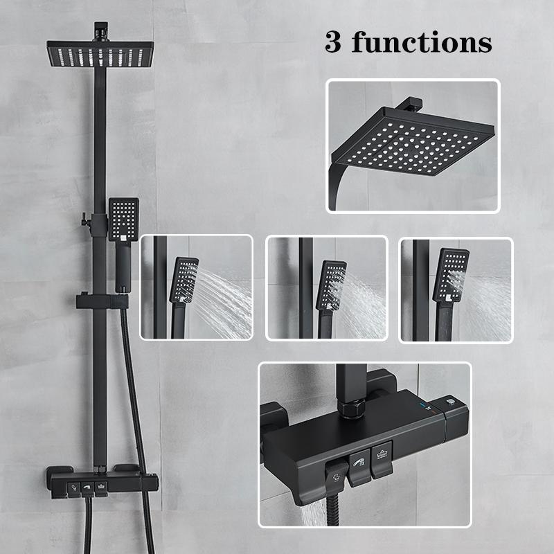 Grey Piano Digital Shower Set Intelligent Brass Bathroom Faucets Hot Cold Waterfall Tap Rainfall Gray Shower System Chuveiro