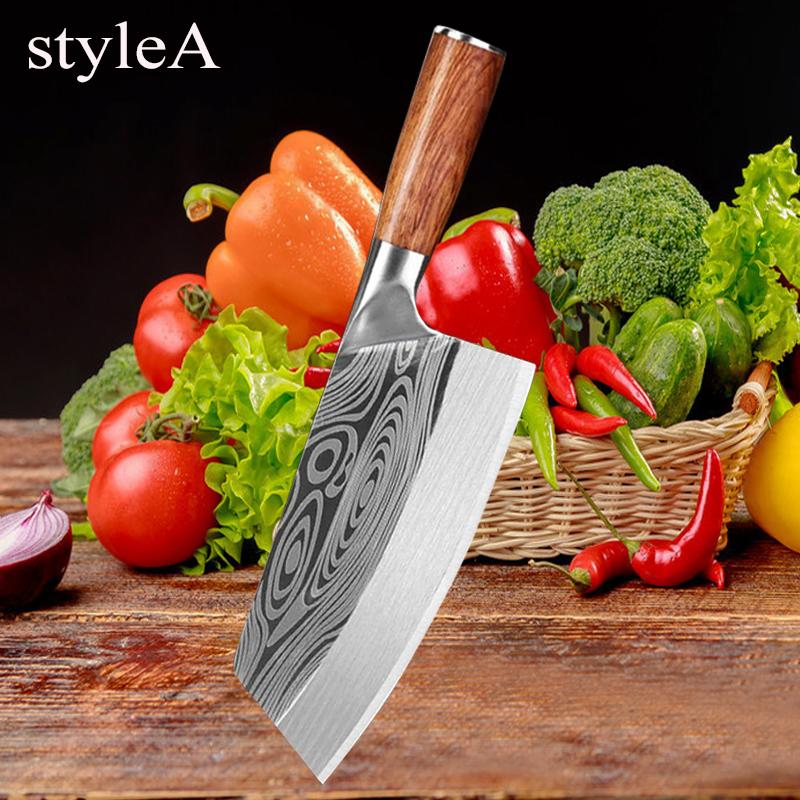 

Кухонный нож двойного назначения, нож для резки мяса из нержавеющей стали, бытовой нож для нарезки овощей и фруктов, поварской нож с деревянной ручкой