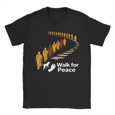 Buddhist Monks Walk For Peace Aloka Dog T Shirt Summer Hippie T Shirts Unisex Cotton Clothing Short Sleeves YK Retro Tshirt