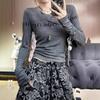 Plus Size Slim Fit Spicy Girl Letter Print Long Sleeve Top for Autumn 2025 - Flattering Base Layer T-shirt Ins Trend