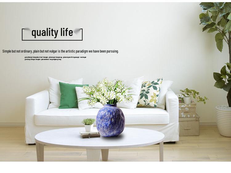 Nordic Minimalist Blue Ceramic Vase for Living Room Flower Arrangements