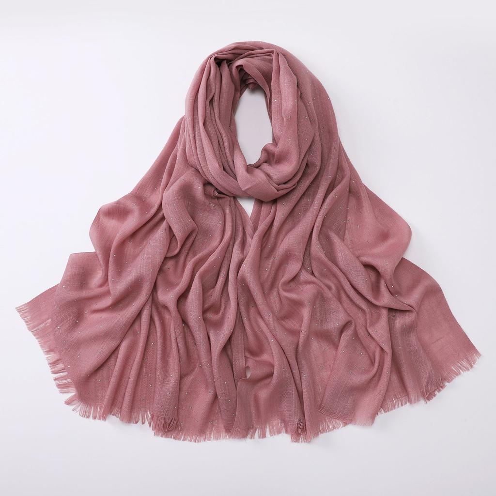 Soft Versatile Solid Bamboo Yarn Scarf With Star Rhinestone For Women