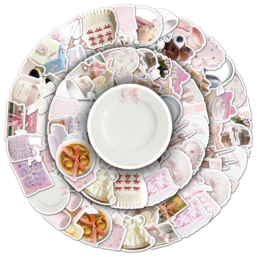 50 Sheets Bow INS Style Stickers: Fresh Pink Girly Journal, Guka Helmet, Water Bottle Stickers for DIY.