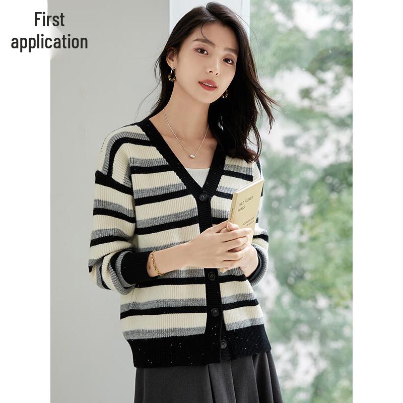 Women's Sequin Color Block Thick Knit Cardigan