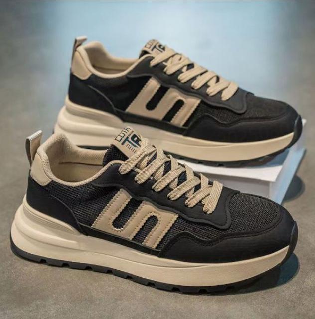 

Мужские летние дышащие сетчатые повседневные кроссовки для бега с толстой подошвой Size 41 бежевый/чёрный