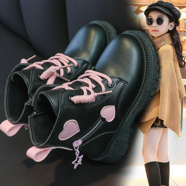 Mädchenstiefel, modische Kinderstiefel, Herbst und Winter, weiche Sohle, rosa mit Love, seitlicher Reißverschluss, Prinzessinnenstiefel mit runder Spitze