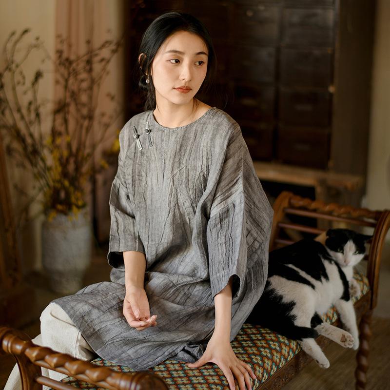 

Johnature женские винтажные длинные футболки летние однотонные женские футболки со свободными карманами на пуговицах и семью рукавами L серый