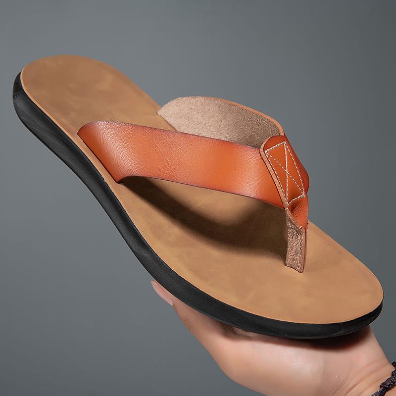 

Summer Men Flip Flops Slippers Leather Light Comfortable Beach Flats Indoor Sliper Outdoor Men s Flip Flop Chanclas Hombre Piel 40