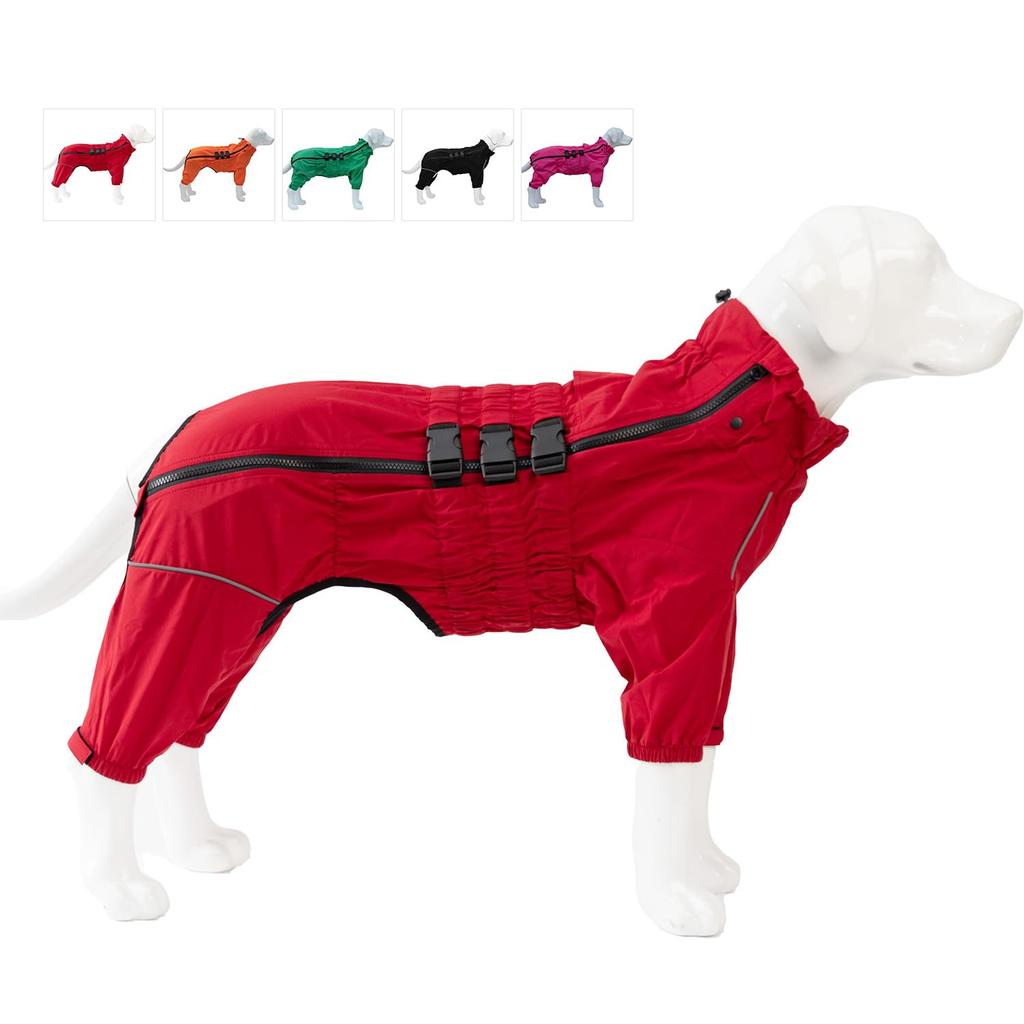 Waterproof Winter Jacket Jacket with Reflective Belt, Lightweight Windproof Jacket, Black Dog Raincoat with Zipper