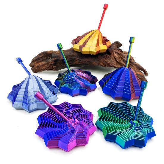 3D Printed Fractal Fidget Star Stress Anxiety Relief Expanded Star Sensory Toy with Handle Whirling Spiral Expandable Star Decompression Toy