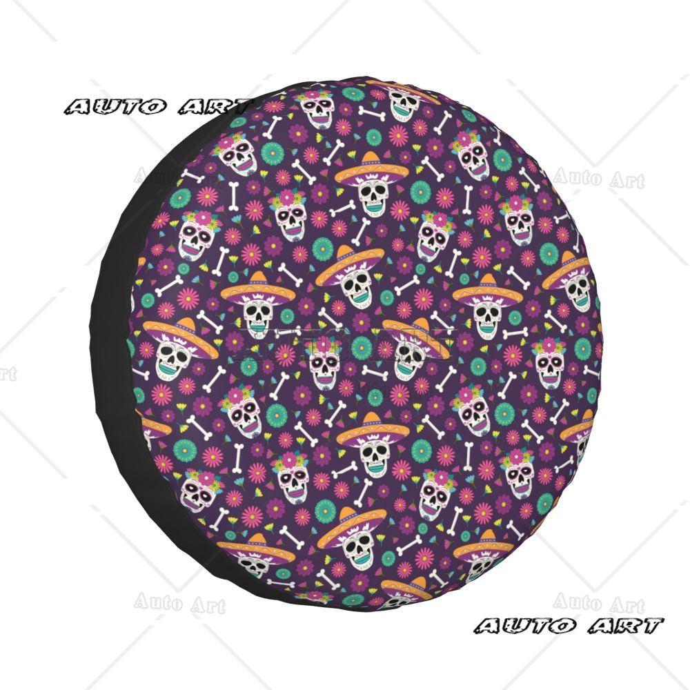 Custom Sugar Skulls Flower Spare Tire Cover for Day Of The Dead Car Wheel Protector Universal Wheel Tire Cover for Trailer