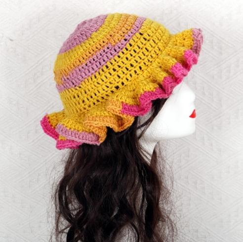 NEW Women Crochet Bucket Hats Y2k Fashion Pleated Ruffles Knitted Hat