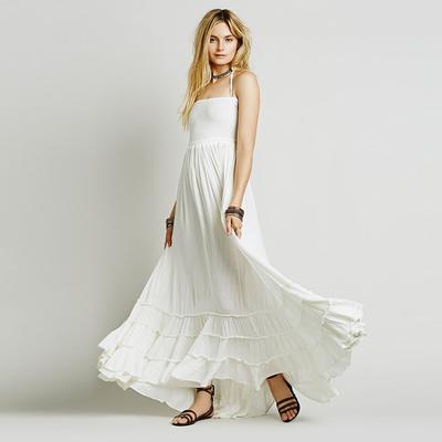 Damen Neckholder Böhmischer Strand Langer Rock Baumwollkleid