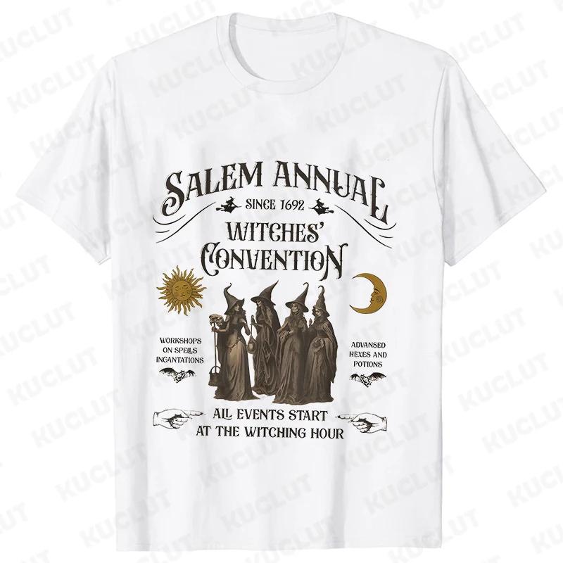 Salem Witch TShirts for Women Vintage Funny Halloween T Shirts Short Sleeve Loose Trendy Spooky Season Graphic Tees Retro Tops