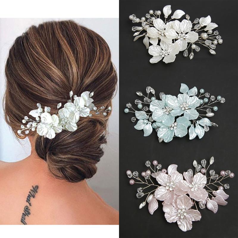 1Pcs Handmade White Brides Headdress New Crystal Pearl Flower Bridal Headwear Elegant Luxury Wedding Hairpin For Women