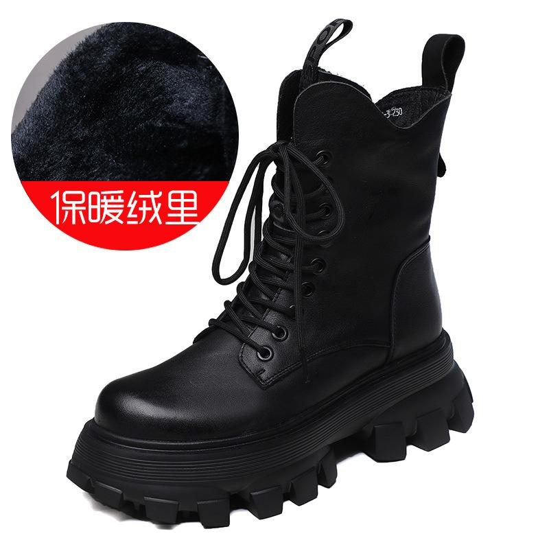 Women Genuine Leather Short Boots Round Toe Motorcycle Boots Handmade Retro Street Style Winter Warm Fur Women Flats Ankle Boots