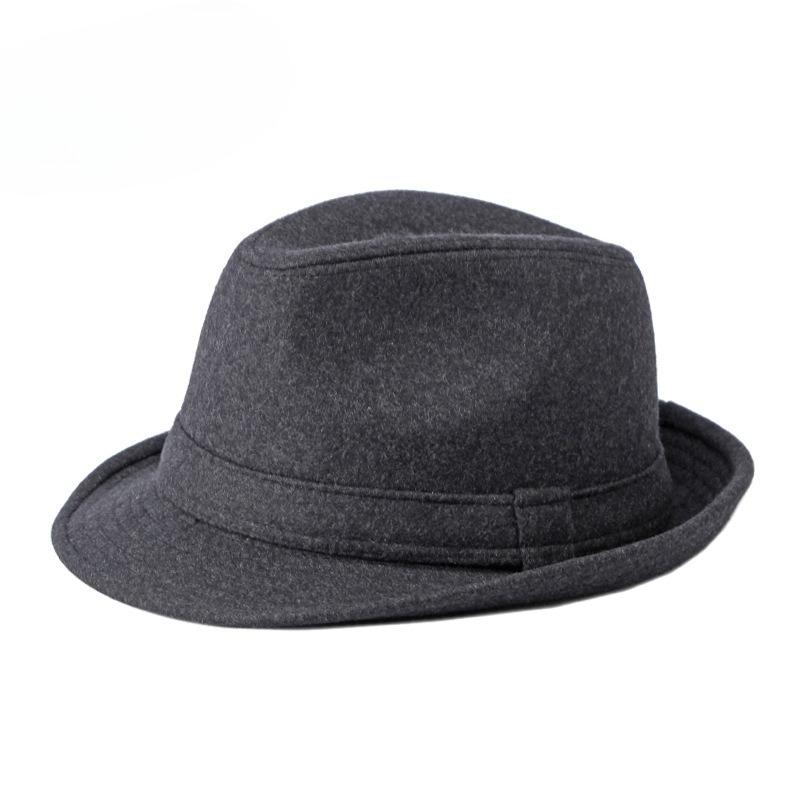 

Men s British Style Wool Fedora Hat Vintage Solid Color Jazz Hat Winter Warm Trilby Cap Gentleman s Large Size Hat Large size [59-60cm] темно-сірий