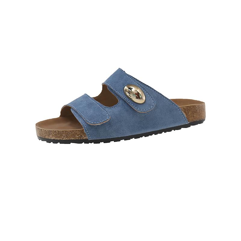 Flip Flops Women Slippers Female Metal Rivets Plat Slides Soft Cork Sole Open Toe Indoor Outdoor Beach Casual Shoes Home Slipper