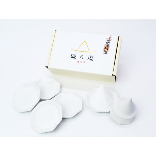 Moa Feteli Morishio Set for Good Luck Made in Japan Small Unglazed Octagonal Morishio Set (Includes 5 Unglazed Octagonal Plates + Morishio Consolida