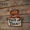Halloween Hanging Decorations Trick or Treat Door Sign, with Scare Pumpkin Pattern, Indoor Outdoor Holiday Ornaments Vintage Style Wood Hanger,