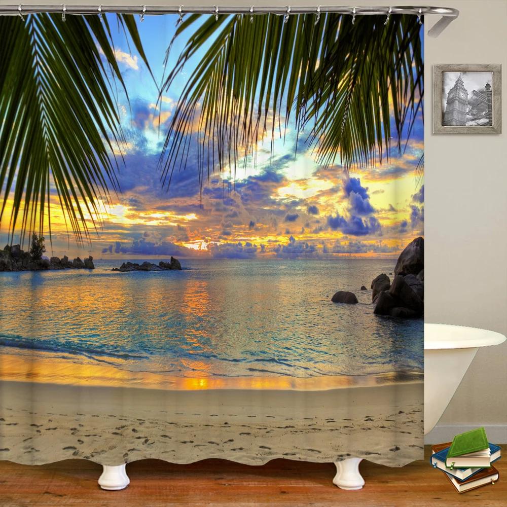 

Водонепроницаемая занавеска для душа, различные виды солнечного света, пляжный пейзаж, морское побережье, 3D-печатная занавеска для душа, полиэстер, домашний декор, занавеска 180x180 W150xH180cm