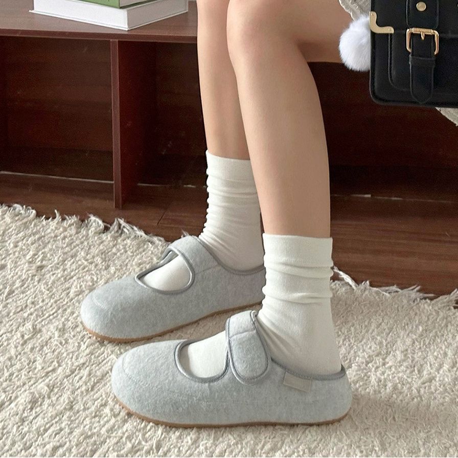 New ugly cute Mary Jane shoes women's Velcro flat bottom round head soft sole simple single shoes