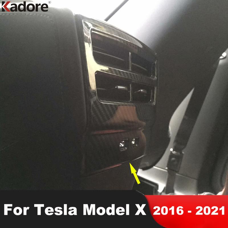 For Tesla Model X 2016- Carbon Fiber Car Armrest Box Rear Air Condition Vent Outlet Cover Trim Interior Accesorios