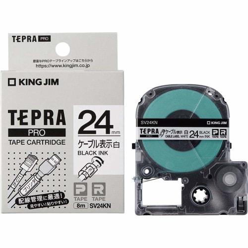 King Jim Tepra PRO Tape Cartridge Cable Display Label Black Letters x White 24mm SV24KN