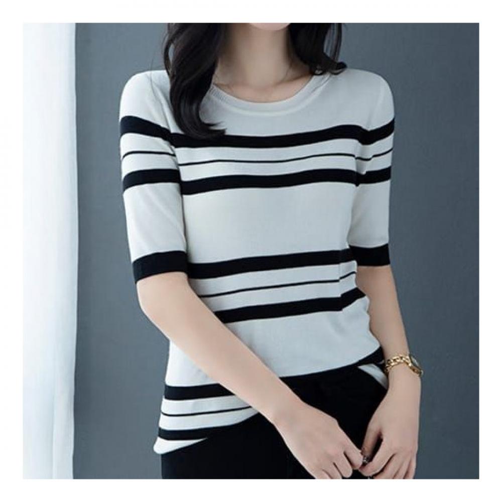 Navava Casual Striped Thin 5 Length Knit Nk2028
