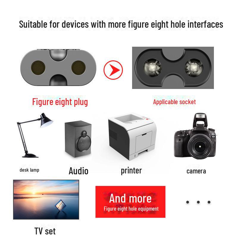 VDE Certified European Power Cord with Dual 0.75mm² Wires and Figure-8 Adapter