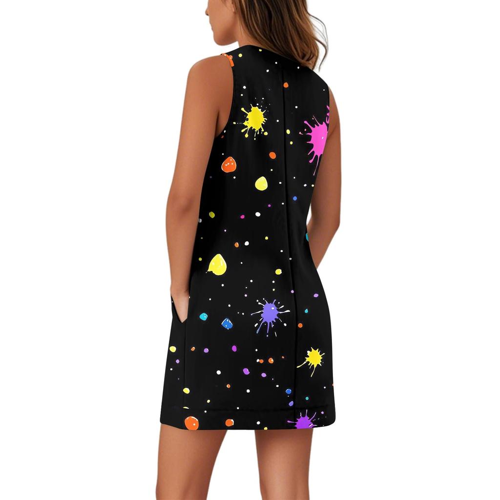 Women's V-neck Sundress Sleeveless Casual Geometric Print Dress With Pockets