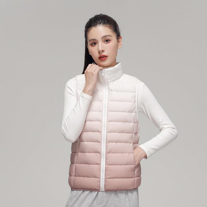 ikTok Autumn and Winter Down Light Down Vest Women's Vest Women's Light and Thin Style Gradual Change Color Vest Jacket
