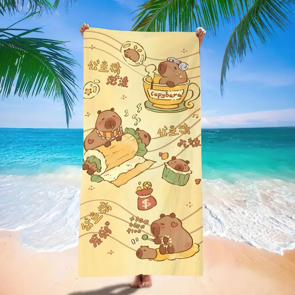 Capybara Microfiber Beach Towel Flower Bath Towel 100x200cm Quick Drying Sand Free Proof Pool Towels Lounge Cover for Women
