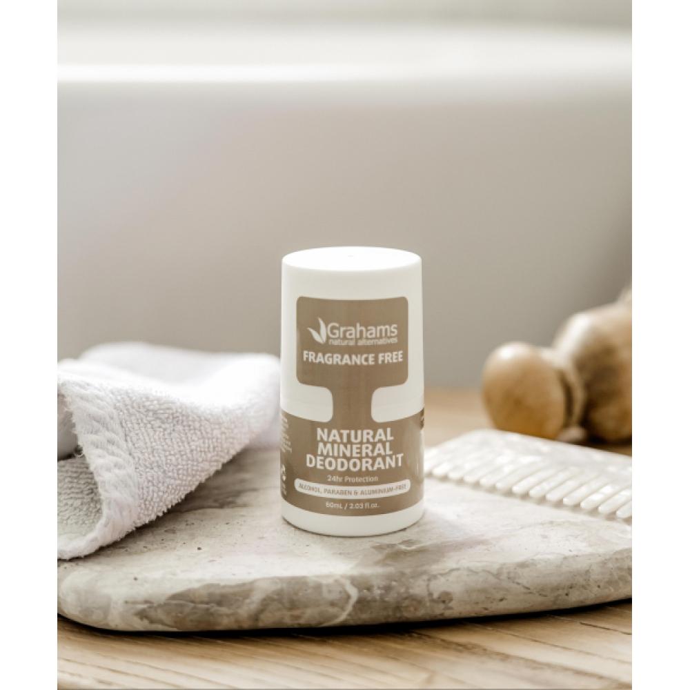 Grahams Natural Mineral Deodorant Unscented Roll On 60ml