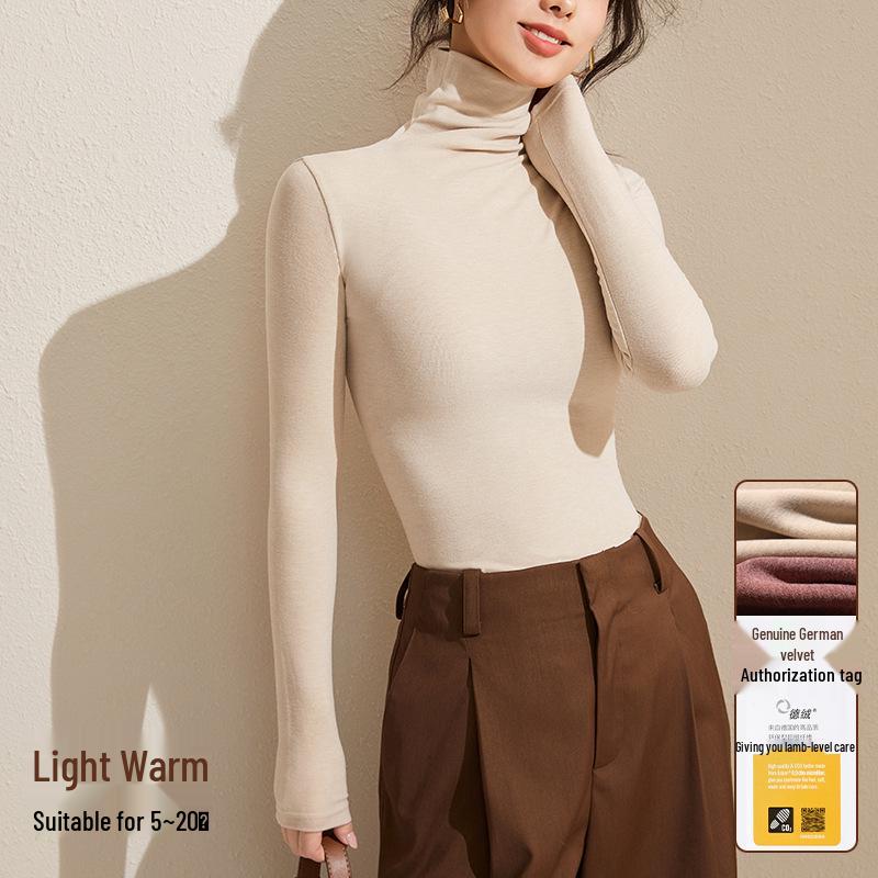 Women's Gray Winter High-Neck Base Layer Shirt - Thick, Warm, Stylish Plus Velvet Inner Wear