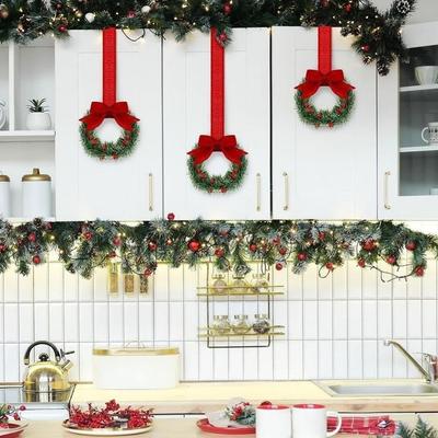 4pcs Realistic Pinecone Christmas Wreath Red Berry 3D Artificial Garland Festive 13cm Door Hanging Ornament Front Door