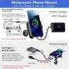Motorcycle Wireless Charger Holder Phone Mount USB C QC 3.0 Fast Charging Cradle
